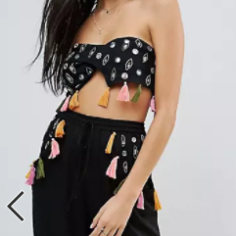 ASOS Premium Pom Pom Mirror Embroidered  Top